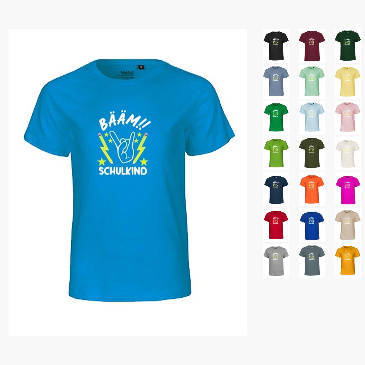 MiMaMäuschen Kinder Bio T-Shirt Schulkind BÄÄM! Schulkind (weißer Druck) 1 – Übersicht