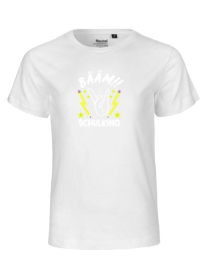 Kinder T-Shirt Schulkind Baeaem Schulkind (weißer Druck) – Weiß