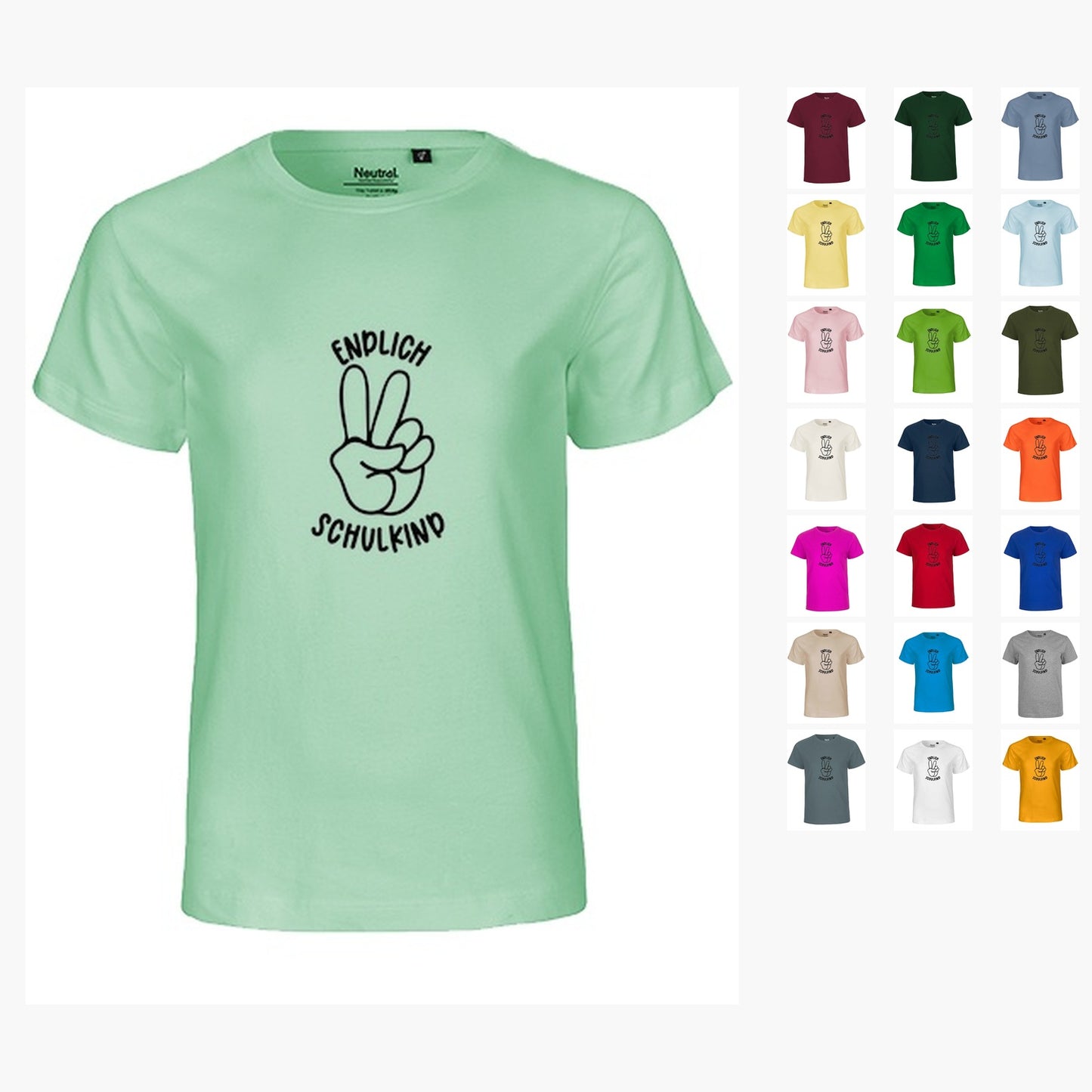 MiMaMäuschen Kinder Bio T-Shirt Schulkind Endlich Schulkind Peace (schwarzer Druck) 1 – Übersicht