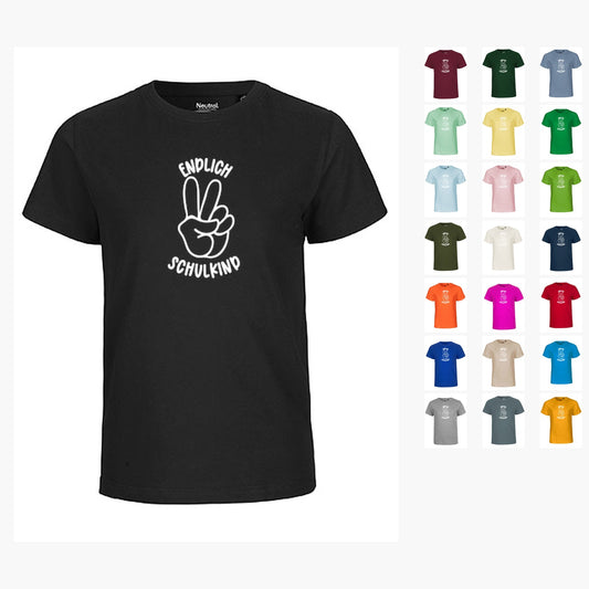 MiMaMäuschen Kinder T-Shirt Schulkind Endlich Schulkind Peace (weißer Druck) 2 – Übersicht