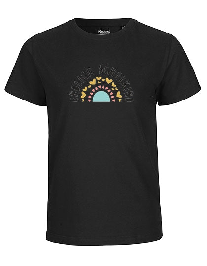 Kinder T-Shirt Schulkind Endlich Schulkind Regenbogen – Schwarz