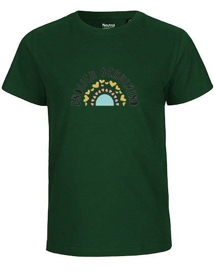 MiMaMäuschen Kinder Bio T-Shirt Schulkind Endlich Schulkind Regenbogen 1 – Bottle Green