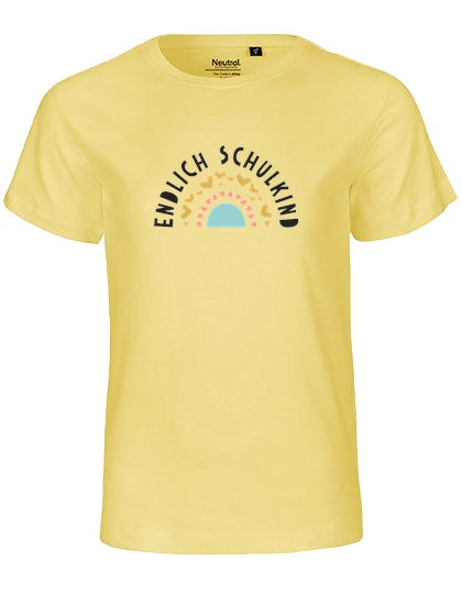 MiMaMäuschen Kinder Bio T-Shirt Schulkind Endlich Schulkind Regenbogen 1 – Dusty Yellow