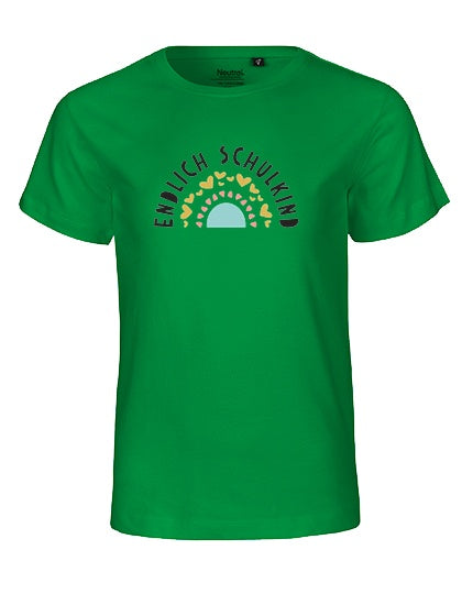 MiMaMäuschen Kinder Bio T-Shirt Schulkind Endlich Schulkind Regenbogen 2 – Green