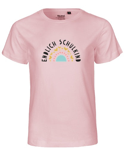 MiMaMäuschen Kinder Bio T-Shirt Schulkind Endlich Schulkind Regenbogen 1 – Light Pink