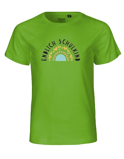 MiMaMäuschen Kinder Bio T-Shirt Schulkind Endlich Schulkind Regenbogen 3 – Lime