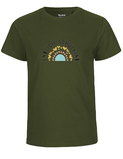 MiMaMäuschen Kinder Bio T-Shirt Schulkind Endlich Schulkind Regenbogen 2 – Military