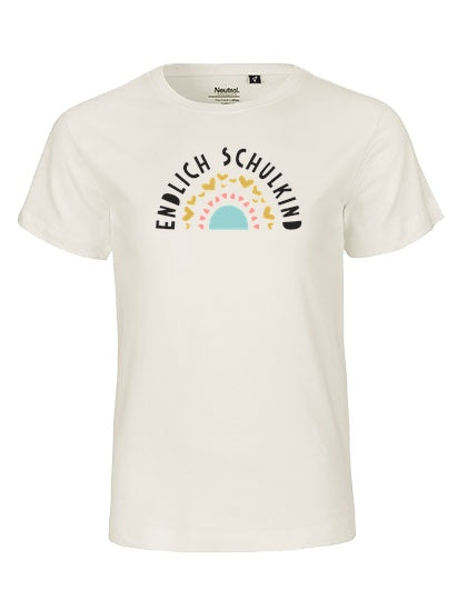 MiMaMäuschen Kinder Bio T-Shirt Schulkind Endlich Schulkind Regenbogen 2 – Natural