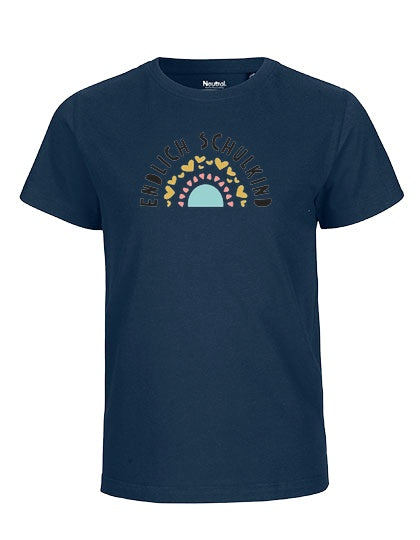 MiMaMäuschen Kinder Bio T-Shirt Schulkind Endlich Schulkind Regenbogen 3 – Navy