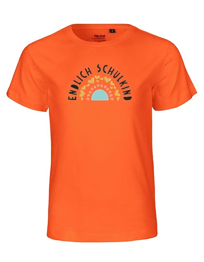 MiMaMäuschen Kinder Bio T-Shirt Schulkind Endlich Schulkind Regenbogen 2 – Orange