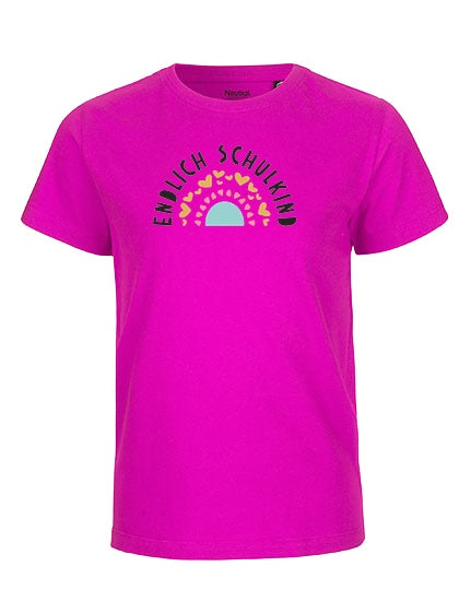MiMaMäuschen Kinder Bio T-Shirt Schulkind Endlich Schulkind Regenbogen 3 – Pink