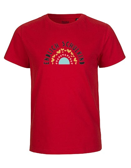 MiMaMäuschen Kinder Bio T-Shirt Schulkind Endlich Schulkind Regenbogen 3 – Red