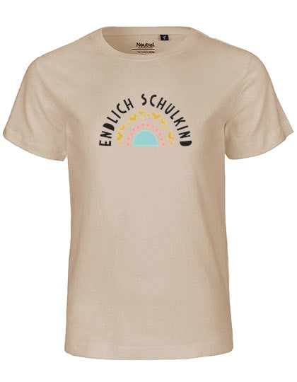 MiMaMäuschen Kinder Bio T-Shirt Schulkind Endlich Schulkind Regenbogen 3 – Sand