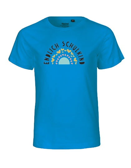 MiMaMäuschen Kinder Bio T-Shirt Schulkind Endlich Schulkind Regenbogen 2 – Sapphire