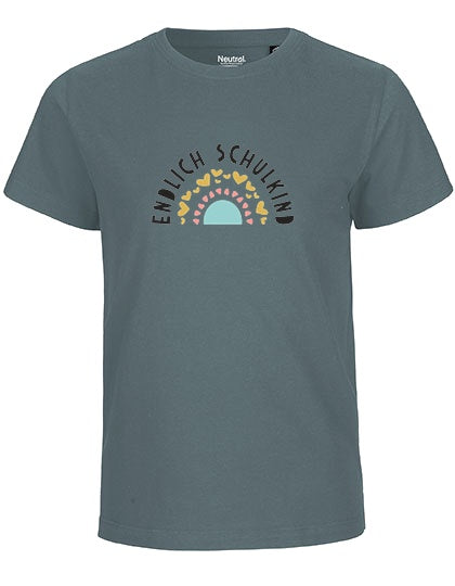 MiMaMäuschen Kinder Bio T-Shirt Schulkind Endlich Schulkind Regenbogen 3 – Teal