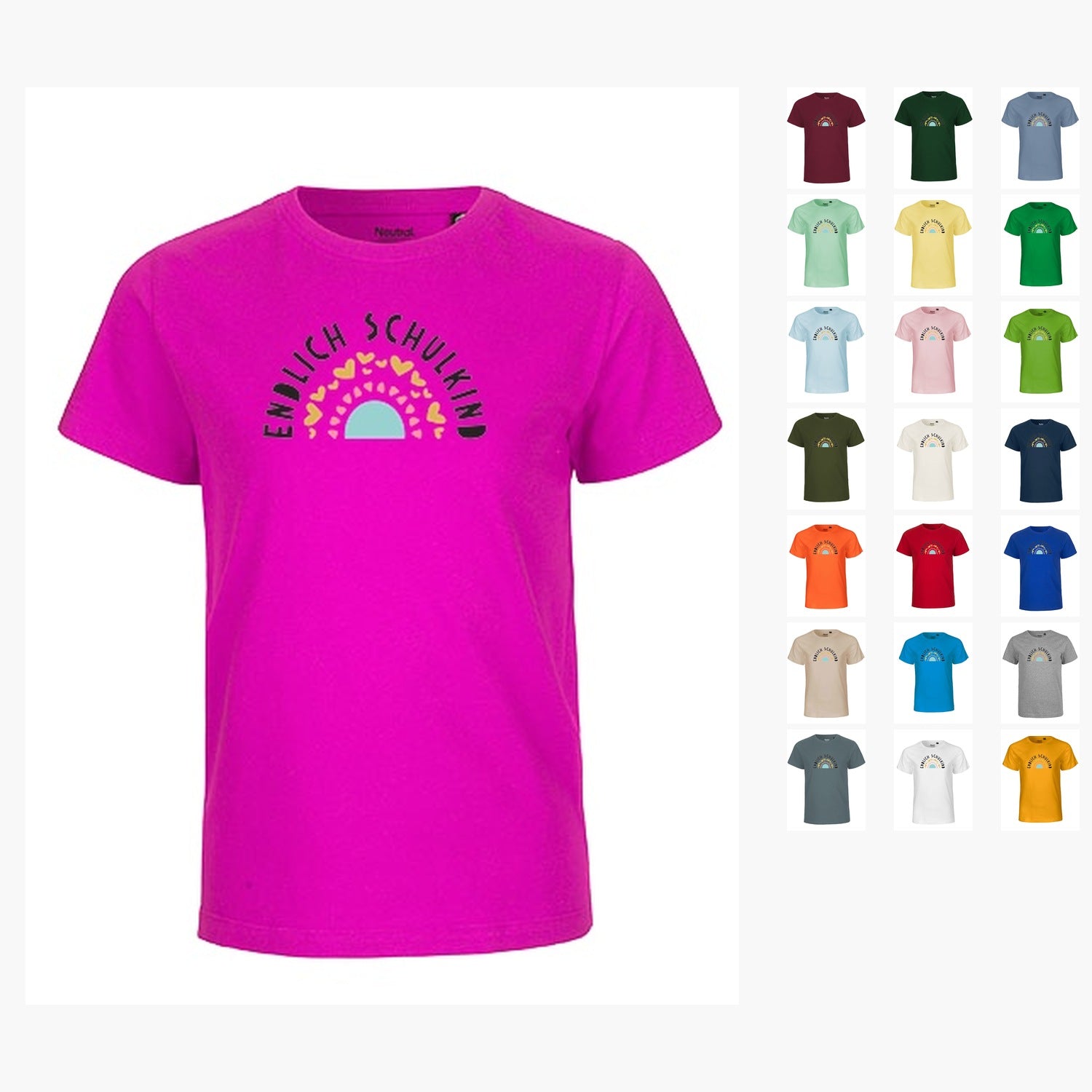 MiMaMäuschen Kinder Bio T-Shirt Schulkind Endlich Schulkind Regenbogen 1 – Übersicht