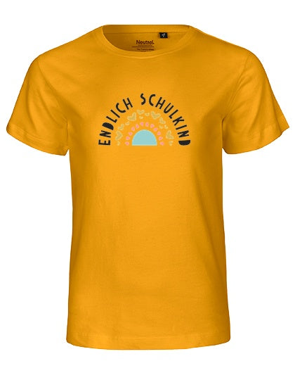 MiMaMäuschen Kinder Bio T-Shirt Schulkind Endlich Schulkind Regenbogen 2 – Yellow