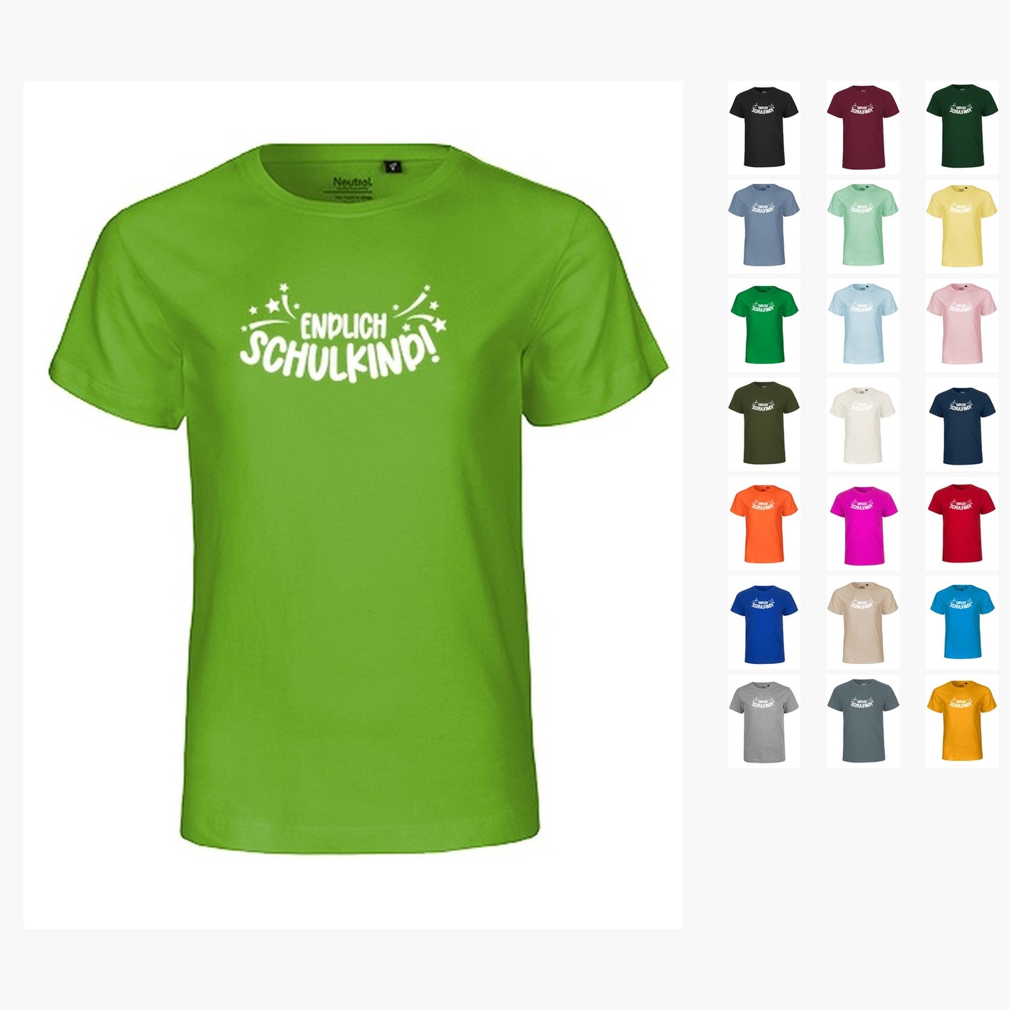MiMaMäuschen Kinder Bio T-Shirt Schulkind Endlich Schulkind Sternschnuppe (weißer Druck) 2 – Übersicht