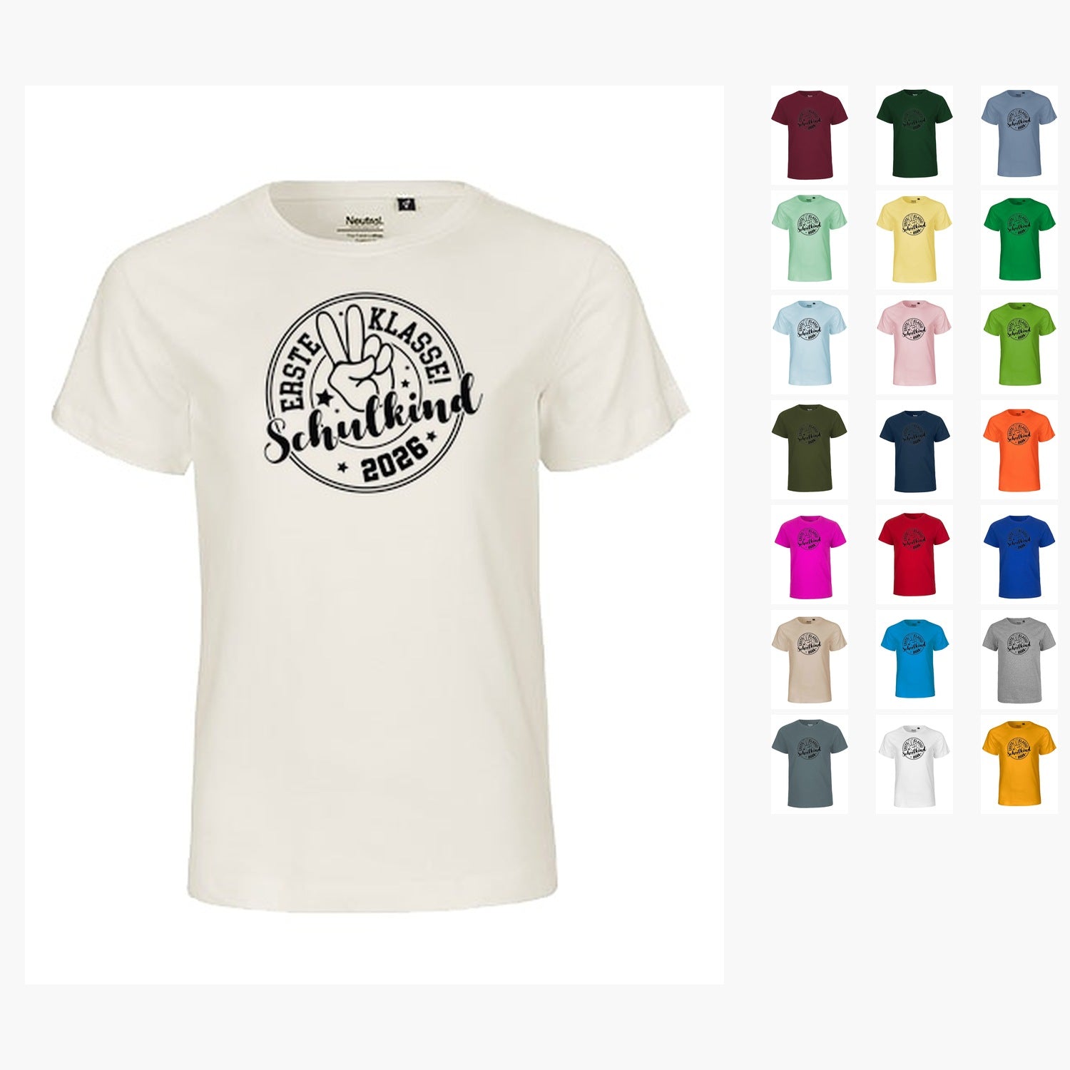 MiMaMäuschen Kinder Bio T-Shirt Schulkind Erste Klasse Peace (schwarzer Druck) 1 – Übersicht