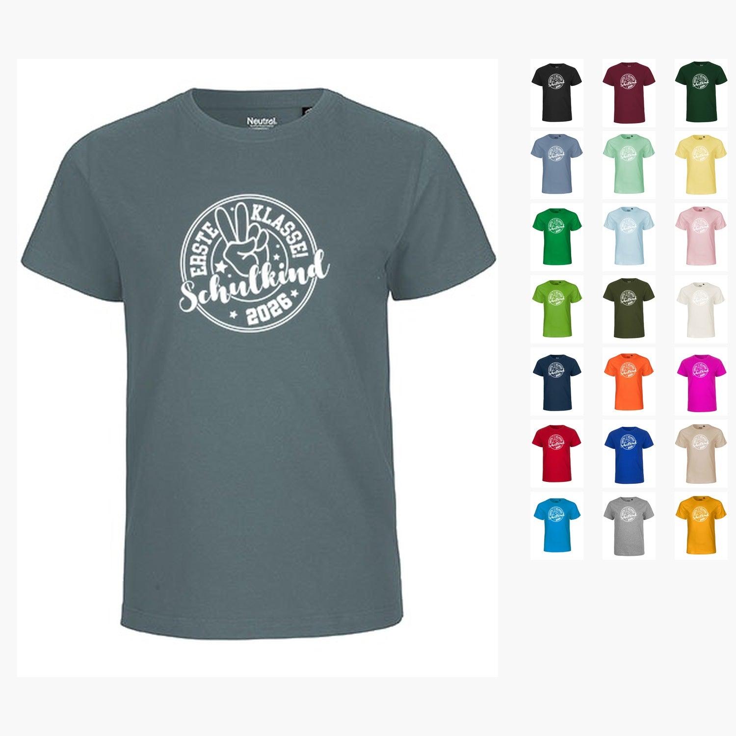 MiMaMäuschen Kinder Bio T-Shirt Schulkind Erste Klasse Peace (weißer Druck) 1 – Übersicht