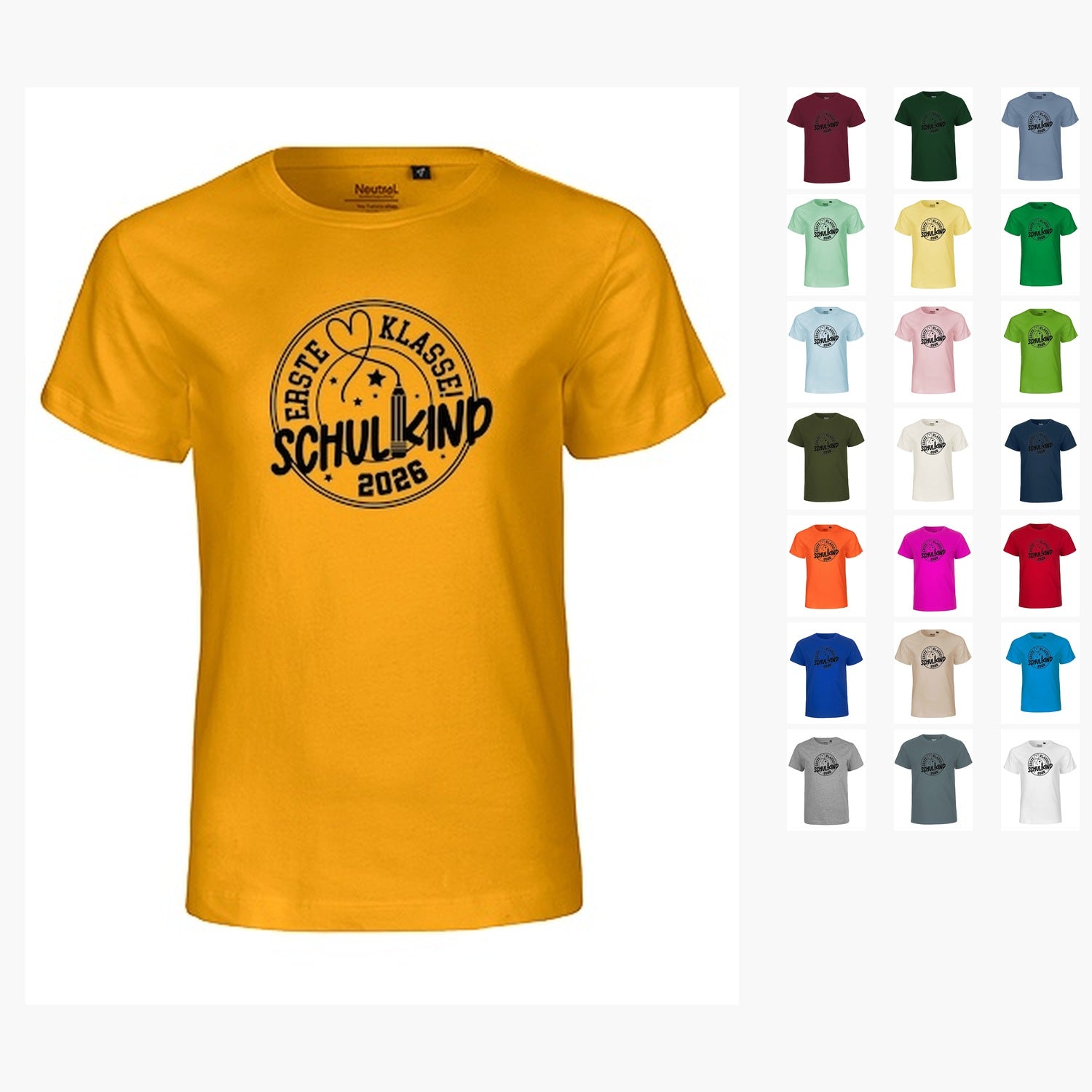 MiMaMäuschen Kinder Bio T-Shirt Schulkind Erste Klasse Stift (schwarzer Druck) 1 – Übersicht
