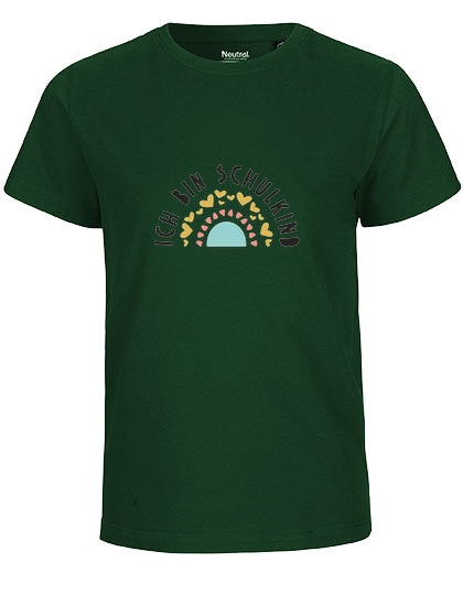MiMaMäuschen Kinder Bio T-Shirt Schulkind Ich bin Schulkind Regenbogen 1 – Bottle Green
