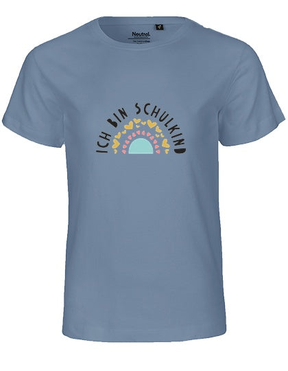 MiMaMäuschen Kinder Bio T-Shirt Schulkind Ich bin Schulkind Regenbogen 1 – Dusty Indigo