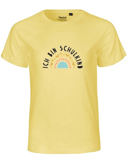 MiMaMäuschen Kinder Bio T-Shirt Schulkind Ich bin Schulkind Regenbogen 1 – Dusty Yellow