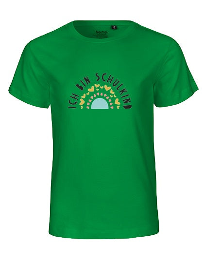 MiMaMäuschen Kinder Bio T-Shirt Schulkind Ich bin Schulkind Regenbogen 2 – Green
