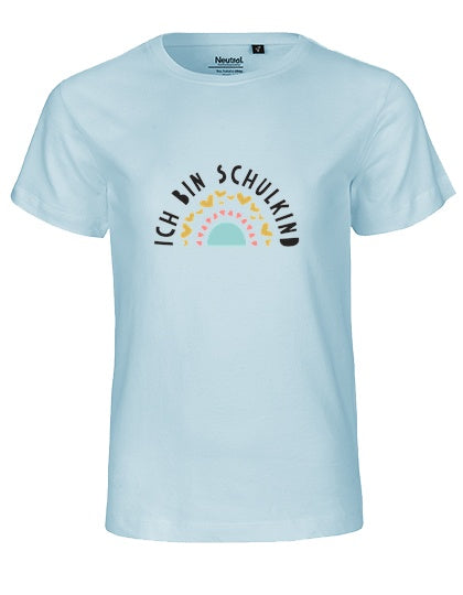 MiMaMäuschen Kinder Bio T-Shirt Schulkind Ich bin Schulkind Regenbogen 1 – Light Blue