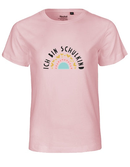 MiMaMäuschen Kinder Bio T-Shirt Schulkind Ich bin Schulkind Regenbogen 1 – Light Pink