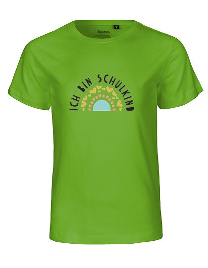 MiMaMäuschen Kinder Bio T-Shirt Schulkind Ich bin Schulkind Regenbogen 3 – Lime
