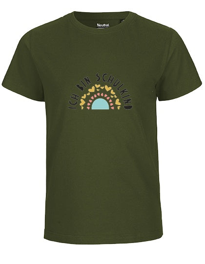 MiMaMäuschen Kinder Bio T-Shirt Schulkind Ich bin Schulkind Regenbogen 2 – Military