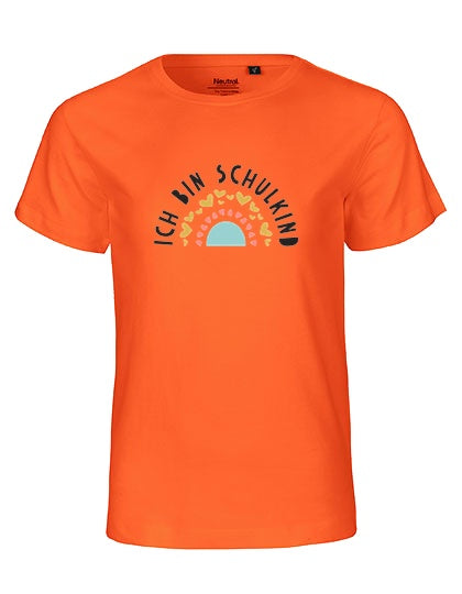 MiMaMäuschen Kinder Bio T-Shirt Schulkind Ich bin Schulkind Regenbogen 2 – Orange
