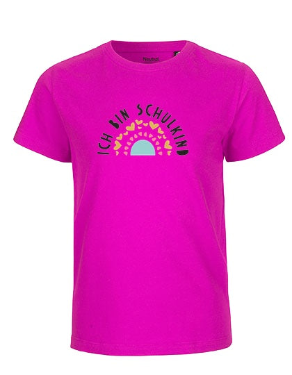 MiMaMäuschen Kinder Bio T-Shirt Schulkind Ich bin Schulkind Regenbogen 3 – Pink