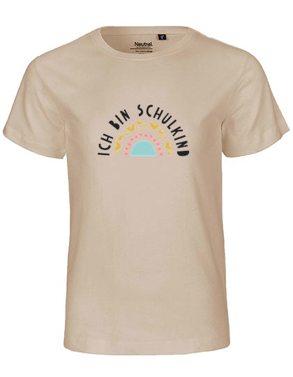 MiMaMäuschen Kinder Bio T-Shirt Schulkind Ich bin Schulkind Regenbogen 3 – Sand