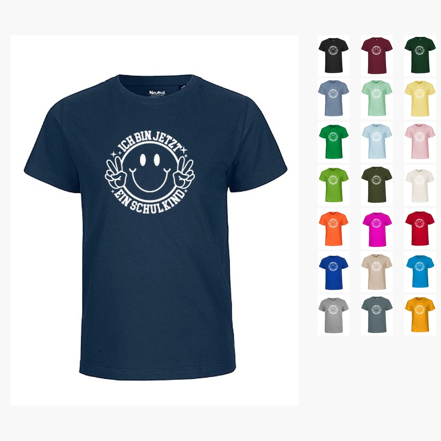 MiMaMäuschen Kinder Bio T-Shirt Schulkind Ich bin jetzt ein Schulkind (weißer Druck) 1 – Übersicht