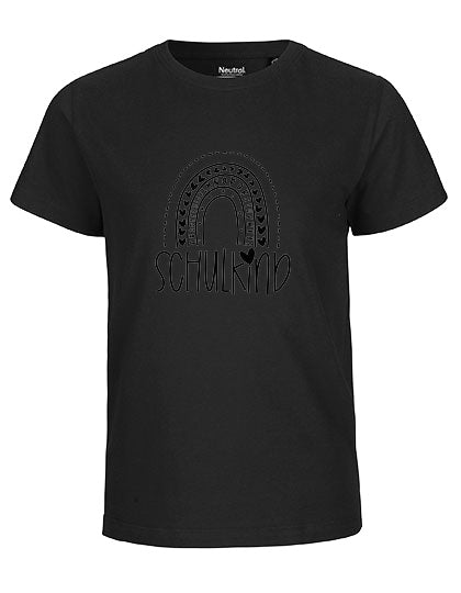 Kinder T-Shirt Schulkind Alphabet Regenbogen (schwarzer Druck) – Schwarz