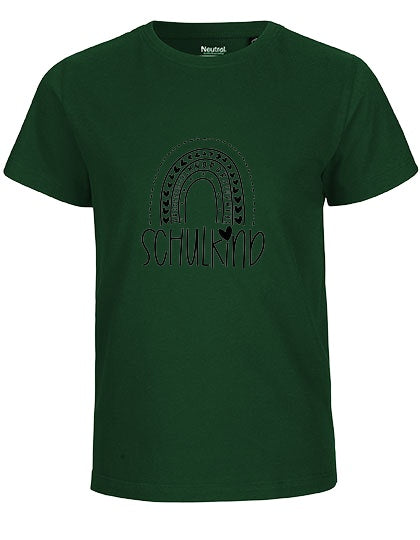 MiMaMäuschen Kinder Bio T-Shirt Schulkind Alphabet Regenbogen (schwarzer Druck) 1 – Bottle Green