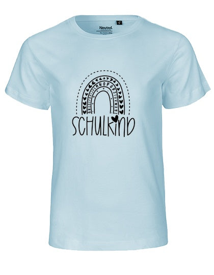 MiMaMäuschen Kinder Bio T-Shirt Schulkind Alphabet Regenbogen (schwarzer Druck) 1 – Light Blue