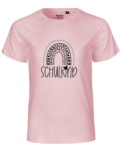 MiMaMäuschen Kinder Bio T-Shirt Schulkind Alphabet Regenbogen (schwarzer Druck) 1 – Light Pink
