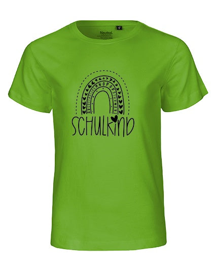 MiMaMäuschen Kinder Bio T-Shirt Schulkind Alphabet Regenbogen (schwarzer Druck) 3 – Lime