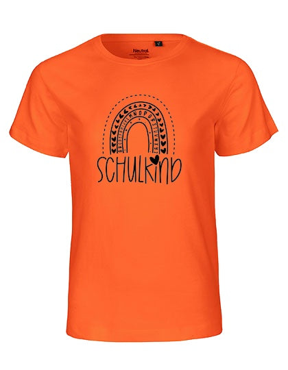MiMaMäuschen Kinder Bio T-Shirt Schulkind Alphabet Regenbogen (schwarzer Druck) 2 – Orange