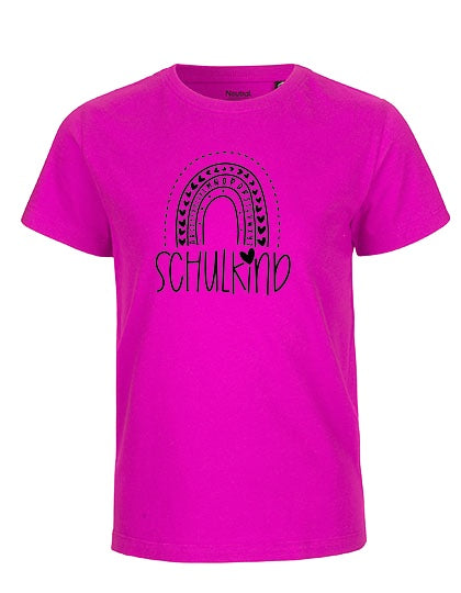 MiMaMäuschen Kinder Bio T-Shirt Schulkind Alphabet Regenbogen (schwarzer Druck) 3 – Pink