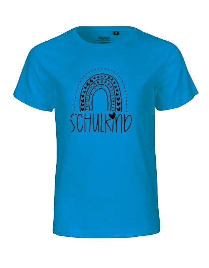 MiMaMäuschen Kinder Bio T-Shirt Schulkind Alphabet Regenbogen (schwarzer Druck) 2 – Sapphire