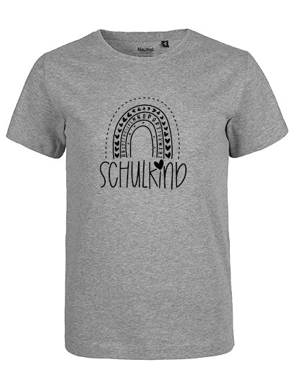 MiMaMäuschen Kinder Bio T-Shirt Schulkind Alphabet Regenbogen (schwarzer Druck) 1 – Sport Grey