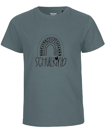 MiMaMäuschen Kinder Bio T-Shirt Schulkind Alphabet Regenbogen (schwarzer Druck) 3 – Teal
