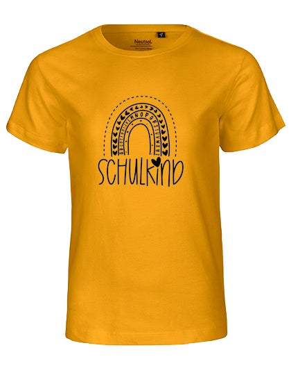 MiMaMäuschen Kinder Bio T-Shirt Schulkind Alphabet Regenbogen (schwarzer Druck) 2 – Yellow