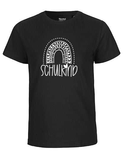 MiMaMäuschen Kinder Bio T-Shirt Schulkind Alphabet Regenbogen (weißer Druck) 2 – Black