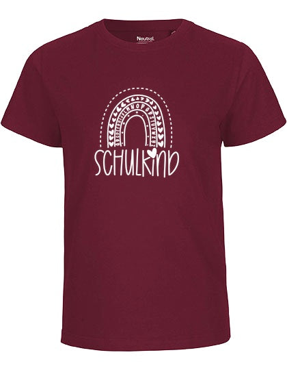 MiMaMäuschen Kinder Bio T-Shirt Schulkind Alphabet Regenbogen (weißer Druck) 1 – Bordeaux